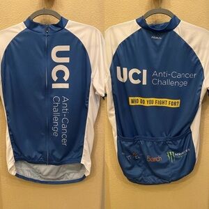 Primal Blue White UCI Zipped Cycling Short Sleeve Jersey Size Large